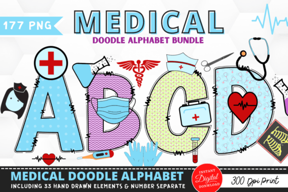 Medical Doodle Alphabet Bundle with Hand: Graphics and Crafts in Action